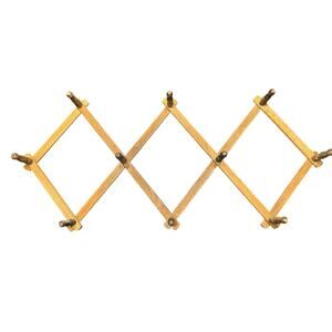 Vintage 10 Peg- accordion style expandable wall hanging medium brown 3 in pegs